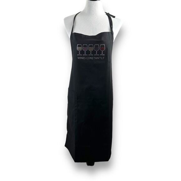 Chris’s Stuff Black Rhinestone Wine Theme Apron - Picture 1 of 7